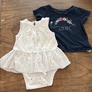 GAP Navy Dino Tee & White Eyelet Peplum Bodysuit - Navy, White